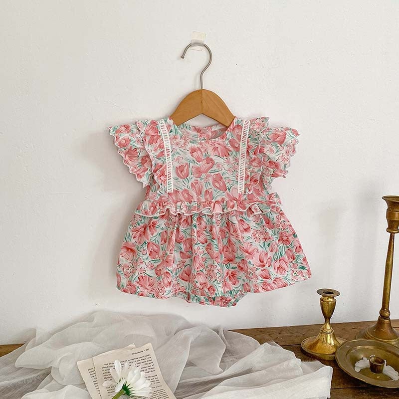 Baby Girls Flower Print Rompers Wholesale 230208361