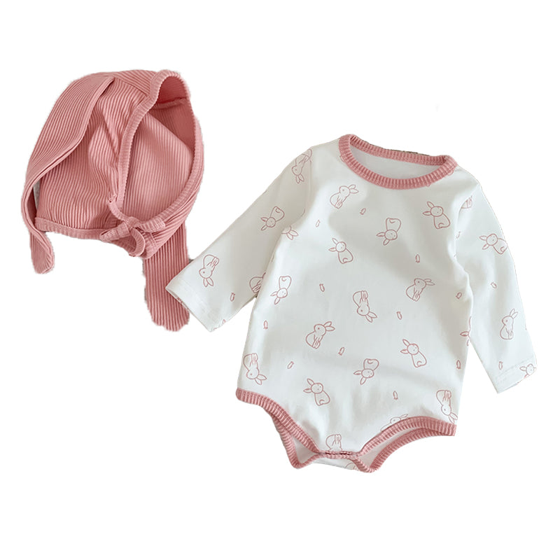 Baby Unisex Rabbit Print Rompers And Hats Wholesale 23020852