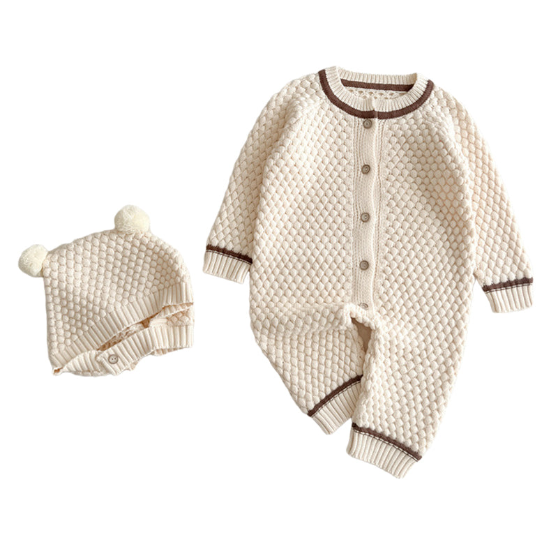 Baby Unisex Solid Color Knitwear Jumpsuits And Hats Wholesale 23020862