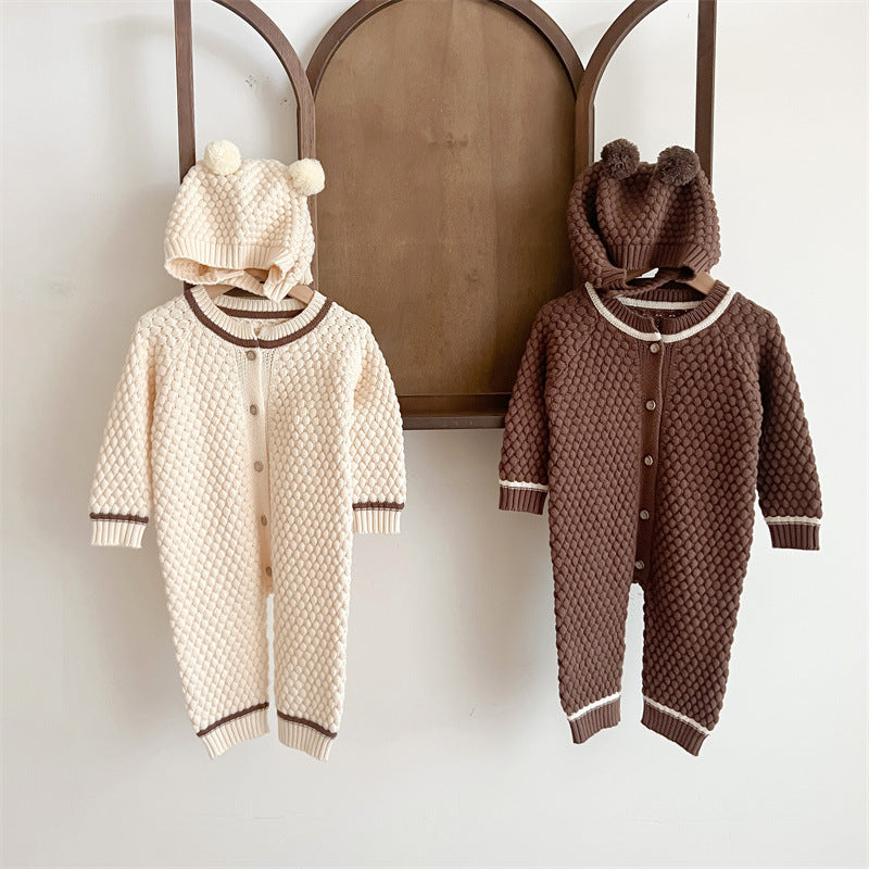 Baby Unisex Solid Color Knitwear Jumpsuits And Hats Wholesale 23020862