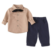 Load image into Gallery viewer, 2 Pieces Set Baby Boys Solid Color Bow Shirts And Striped Pants Wholesale 230210115
