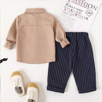 Load image into Gallery viewer, 2 Pieces Set Baby Boys Solid Color Bow Shirts And Striped Pants Wholesale 230210115

