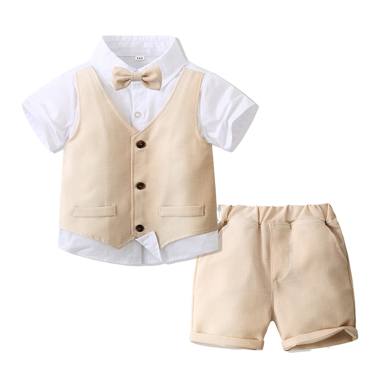 2 Pieces Set Baby Kid Boys Bow Tops And Solid Color Shorts Wholesale 230210117