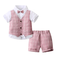 Load image into Gallery viewer, 2 Pieces Set Baby Kid Boys Birthday Party Checked Bow Tops And Shorts Wholesale 230210118

