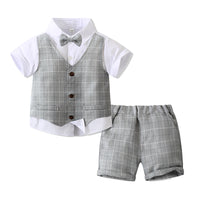 Load image into Gallery viewer, 2 Pieces Set Baby Kid Boys Birthday Party Checked Bow Tops And Shorts Wholesale 230210118
