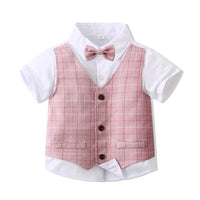 Load image into Gallery viewer, 2 Pieces Set Baby Kid Boys Birthday Party Checked Bow Tops And Shorts Wholesale 230210118
