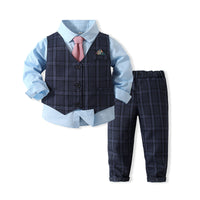 Load image into Gallery viewer, 3 Pieces Set Baby Kid Boys Birthday Party Solid Color Bow Shirts Checked Vests Waistcoats And Pants Wholesale 230210120
