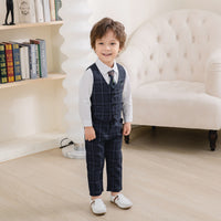 Load image into Gallery viewer, 3 Pieces Set Baby Kid Boys Birthday Party Solid Color Bow Shirts Checked Vests Waistcoats And Pants Wholesale 230210120
