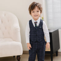 Load image into Gallery viewer, 3 Pieces Set Baby Kid Boys Birthday Party Solid Color Bow Shirts Checked Vests Waistcoats And Pants Wholesale 230210120
