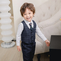 Load image into Gallery viewer, 3 Pieces Set Baby Kid Boys Birthday Party Solid Color Bow Shirts Checked Vests Waistcoats And Pants Wholesale 230210120
