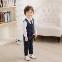 Load image into Gallery viewer, 3 Pieces Set Baby Kid Boys Birthday Party Solid Color Bow Shirts Checked Vests Waistcoats And Pants Wholesale 230210120
