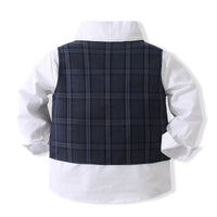 Load image into Gallery viewer, 3 Pieces Set Baby Kid Boys Birthday Party Solid Color Bow Shirts Checked Vests Waistcoats And Pants Wholesale 230210120
