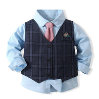 Load image into Gallery viewer, 3 Pieces Set Baby Kid Boys Birthday Party Solid Color Bow Shirts Checked Vests Waistcoats And Pants Wholesale 230210120
