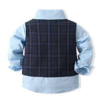 Load image into Gallery viewer, 3 Pieces Set Baby Kid Boys Birthday Party Solid Color Bow Shirts Checked Vests Waistcoats And Pants Wholesale 230210120
