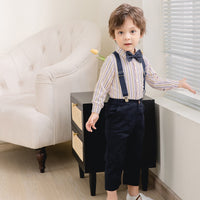 Load image into Gallery viewer, 2 Pieces Set Baby Kid Boys Birthday Party Striped Bow Shirts And Solid Color Jumpsuits Wholesale 230210121
