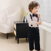 Load image into Gallery viewer, 2 Pieces Set Baby Kid Boys Birthday Party Striped Bow Shirts And Solid Color Jumpsuits Wholesale 230210121
