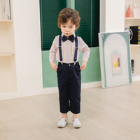 Load image into Gallery viewer, 2 Pieces Set Baby Kid Boys Birthday Party Striped Bow Shirts And Solid Color Jumpsuits Wholesale 230210121
