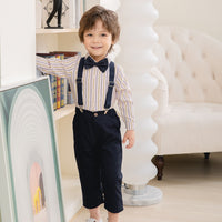 Load image into Gallery viewer, 2 Pieces Set Baby Kid Boys Birthday Party Striped Bow Shirts And Solid Color Jumpsuits Wholesale 230210121
