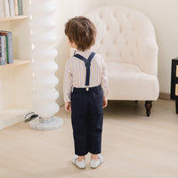 Load image into Gallery viewer, 2 Pieces Set Baby Kid Boys Birthday Party Striped Bow Shirts And Solid Color Jumpsuits Wholesale 230210121
