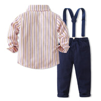 Load image into Gallery viewer, 2 Pieces Set Baby Kid Boys Birthday Party Striped Bow Shirts And Solid Color Jumpsuits Wholesale 230210121
