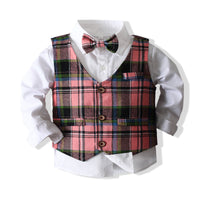 Load image into Gallery viewer, 3 Pieces Set Baby Kid Boys Birthday Party Bow Shirts Checked Vests Waistcoats And Pants Wholesale 230210122
