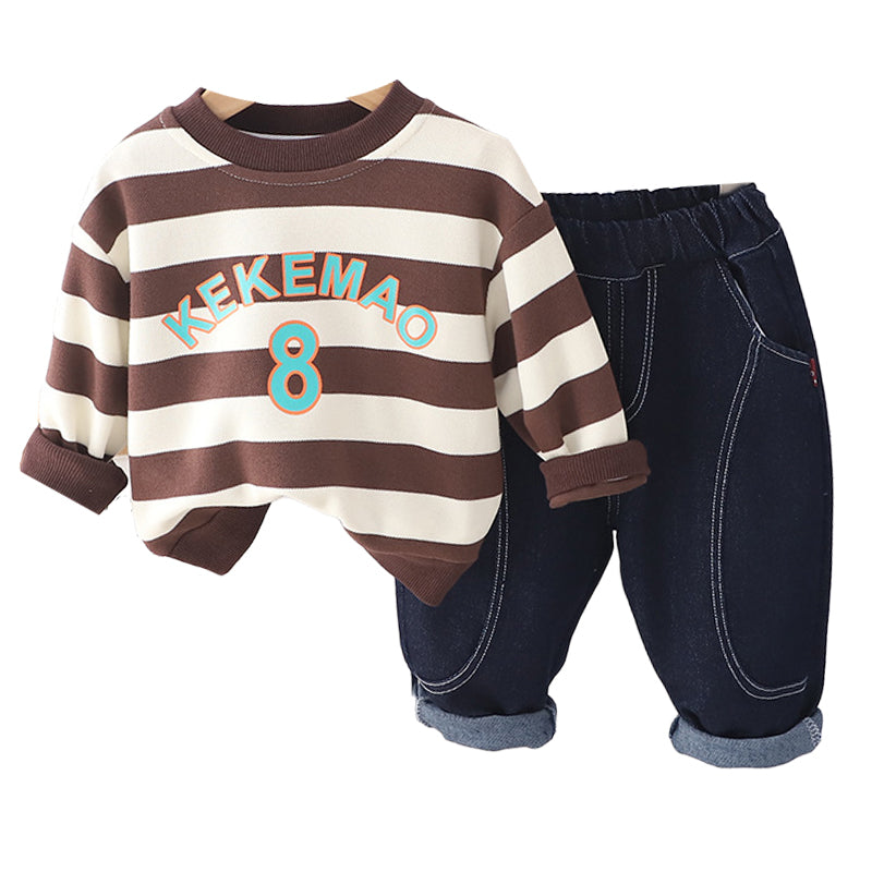 2 Pieces Set Baby Kid Boys Striped Letters Hoodies Sweatshirts And Solid Color Pants Wholesale 230210125