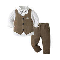 Load image into Gallery viewer, 3 Pieces Set Baby Kid Boys Birthday Party Solid Color Dinosaur Bow Shirts Vests Waistcoats And Pants Wholesale 230210129
