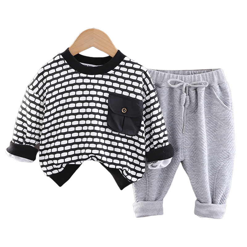 2 Pieces Set Baby Kid Boys Print Tops And Solid Color Pants Wholesale 230210131