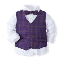 Load image into Gallery viewer, 2 Pieces Set Baby Kid Boys Birthday Party Checked Bow Shirts And Solid Color Pants Wholesale 230210136
