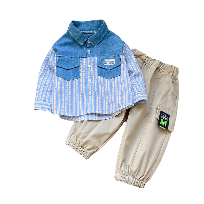 2 Pieces Set Baby Kid Boys Striped Shirts And Letters Pants Wholesale 230210158