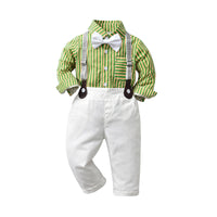 Load image into Gallery viewer, 2 Pieces Set Baby Kid Boys Birthday Party Striped Bow Shirts And Solid Color Jumpsuits Wholesale 230210160
