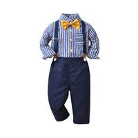 Load image into Gallery viewer, 2 Pieces Set Baby Kid Boys Birthday Party Striped Bow Shirts And Solid Color Jumpsuits Wholesale 230210160
