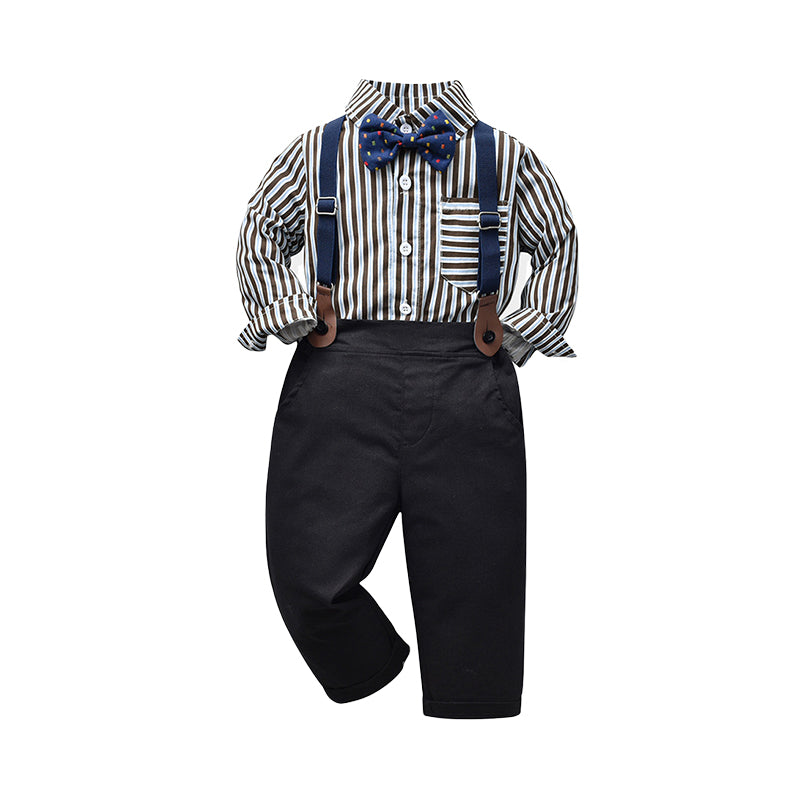2 Pieces Set Baby Kid Boys Birthday Party Striped Bow Shirts And Solid Color Jumpsuits Wholesale 230210160