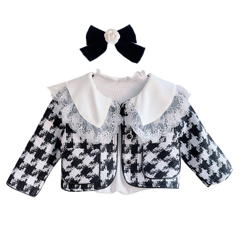 Baby Kid Girls Houndstooth Lace Jackets Outwears Wholesale 230210175