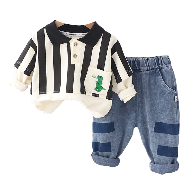 2 Pieces Set Baby Kid Boys Striped Cartoon Polo Shirts And Pants Wholesale 230210210
