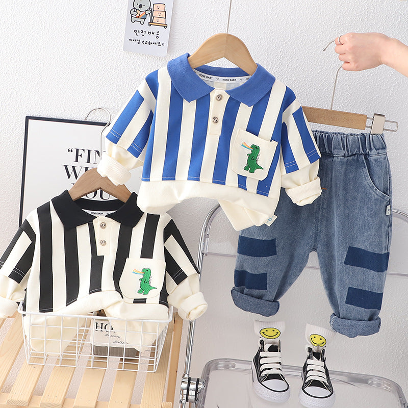 2 Pieces Set Baby Kid Boys Striped Cartoon Polo Shirts And Pants Wholesale 230210210