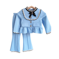 Load image into Gallery viewer, 2 Pieces Set Baby Kid Girls Bow Jackets Outwears And Color-blocking Pants Wholesale 230210233
