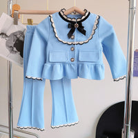 Load image into Gallery viewer, 2 Pieces Set Baby Kid Girls Bow Jackets Outwears And Color-blocking Pants Wholesale 230210233
