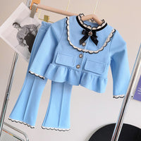 Load image into Gallery viewer, 2 Pieces Set Baby Kid Girls Bow Jackets Outwears And Color-blocking Pants Wholesale 230210233
