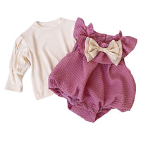 Load image into Gallery viewer, 2 Pieces Set Baby Girls Solid Color Tops And Bow Rompers Wholesale 230210240
