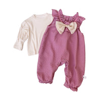 Load image into Gallery viewer, 2 Pieces Set Baby Girls Solid Color Tops And Bow Rompers Wholesale 230210240
