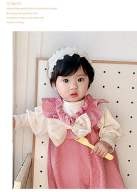 Load image into Gallery viewer, 2 Pieces Set Baby Girls Solid Color Tops And Bow Rompers Wholesale 230210240
