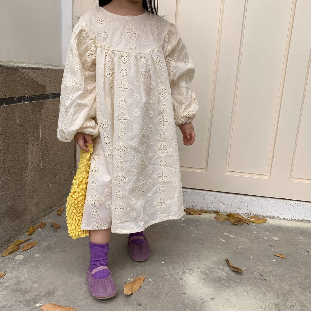 Baby Kid Girls Solid Color Embroidered Dresses Wholesale 230210241