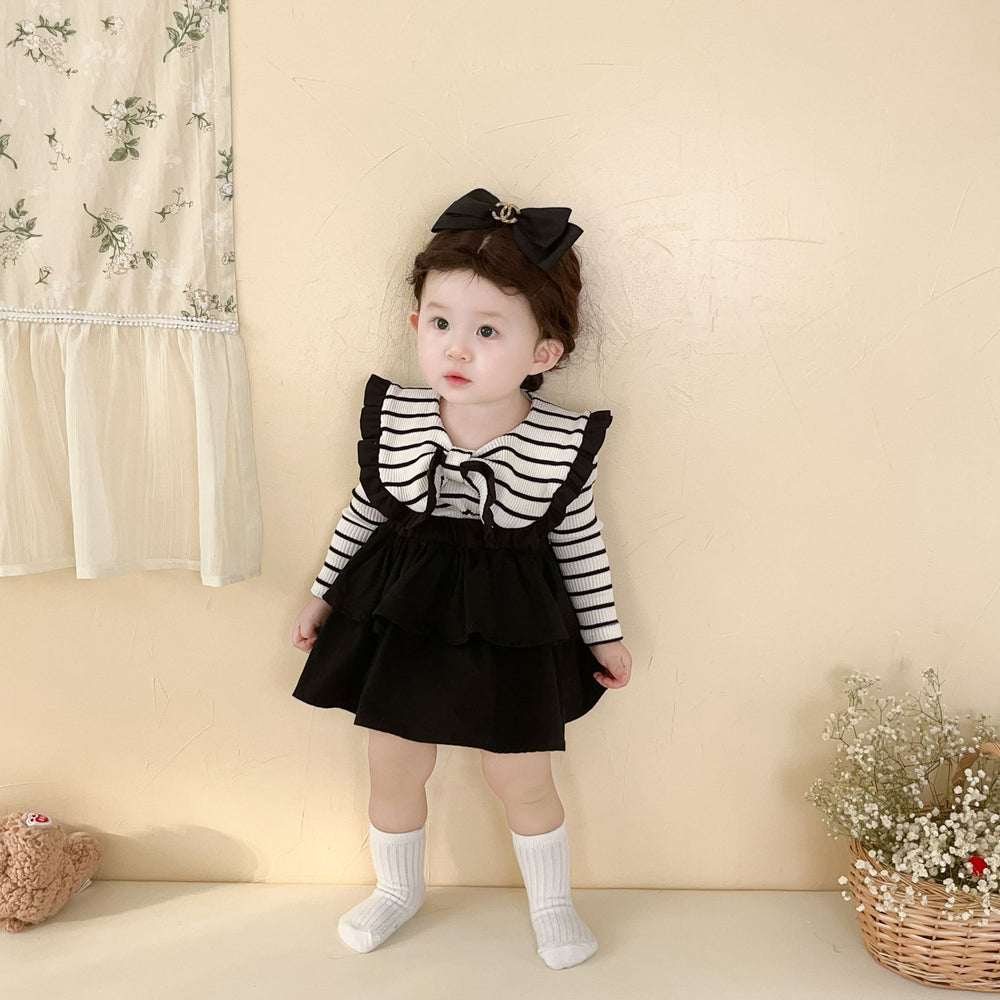 Baby Kid Girls Striped Bow Rompers And Tops And Solid Color Skirts Wholesale 230210275