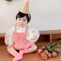 Load image into Gallery viewer, 2 Pieces Set Baby Girls Love heart Print Tops And Checked Rompers Wholesale 230210368
