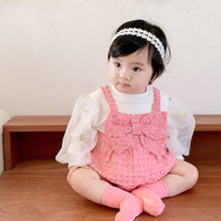 Load image into Gallery viewer, 2 Pieces Set Baby Girls Love heart Print Tops And Checked Rompers Wholesale 230210368
