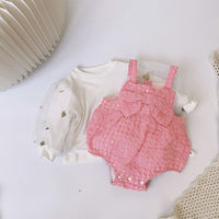 Load image into Gallery viewer, 2 Pieces Set Baby Girls Love heart Print Tops And Checked Rompers Wholesale 230210368
