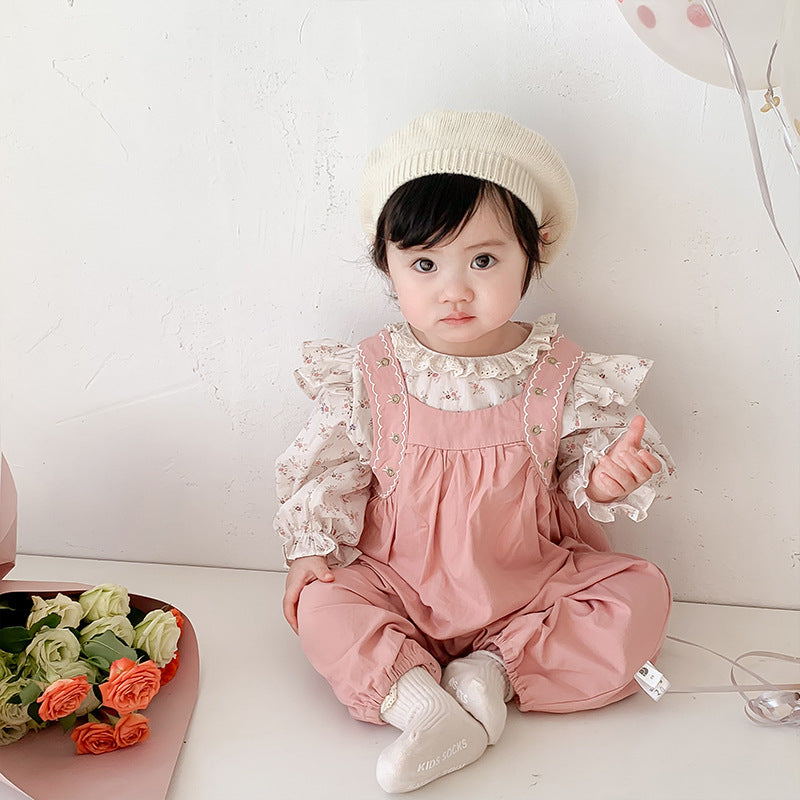 2 Pieces Set Baby Girls Flower Print Tops And Embroidered Pants Wholesale 230210383