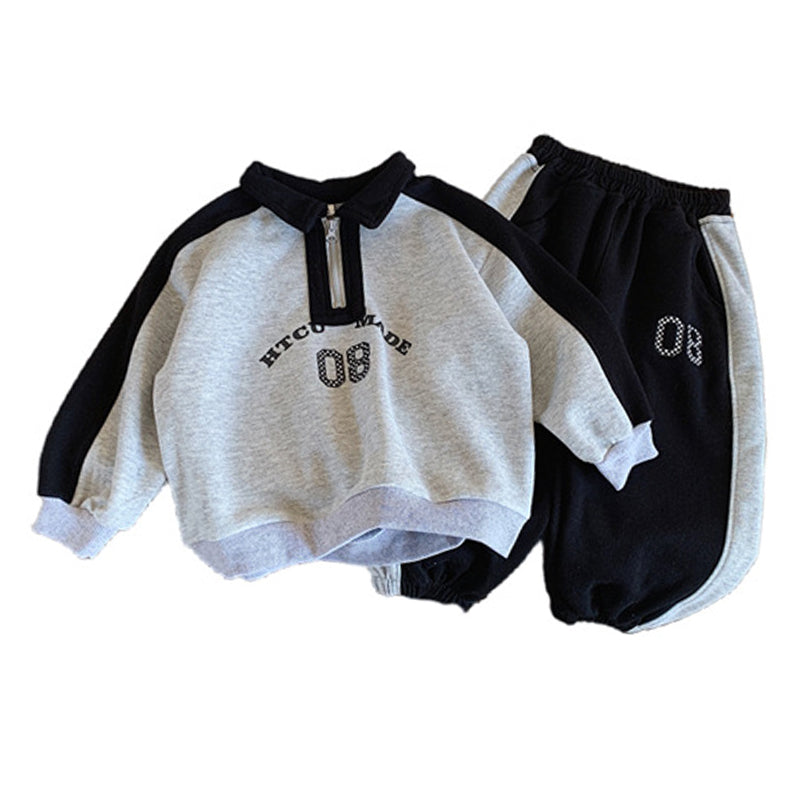 2 Pieces Set Baby Kid Boys Letters Color-blocking Hoodies Sweatshirts And Pants Wholesale 230210408