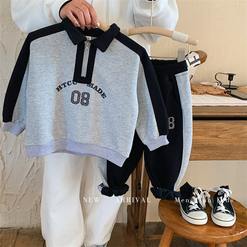 2 Pieces Set Baby Kid Boys Letters Color-blocking Hoodies Sweatshirts And Pants Wholesale 230210408